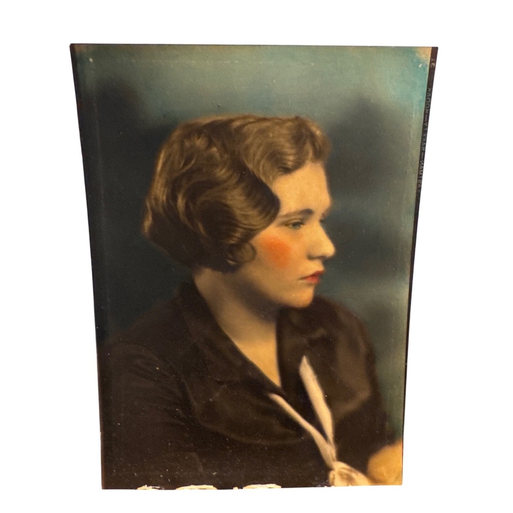 Vintage Eastman Kodak Safety Film Hand Tinted Portrait Woman Finger Wave Hair